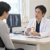 Orthopedic doctor explaining an injury and treatment options to a patient during a consultation